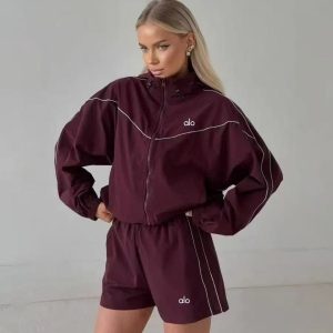 alo Jacket and Shorts Set - Burgundy