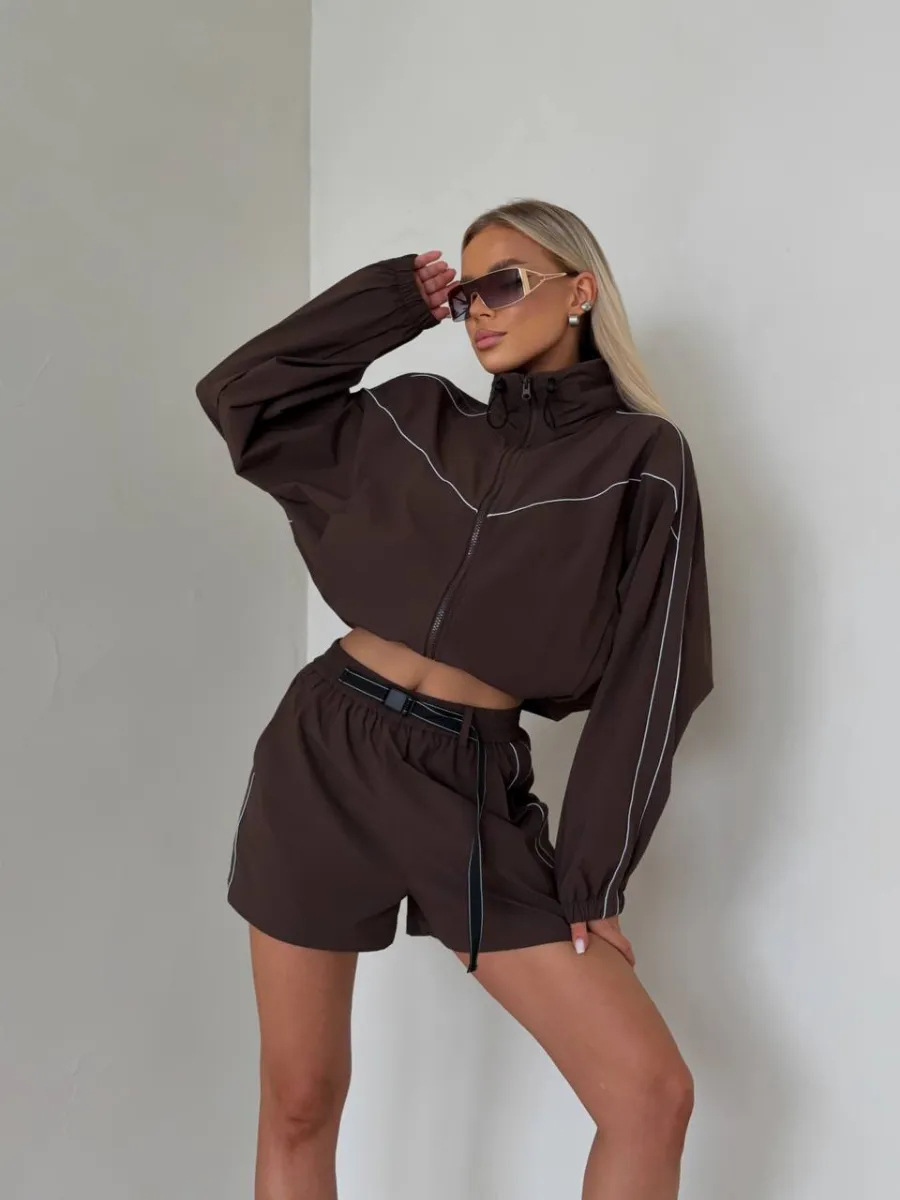Coffee jacket and shorts set