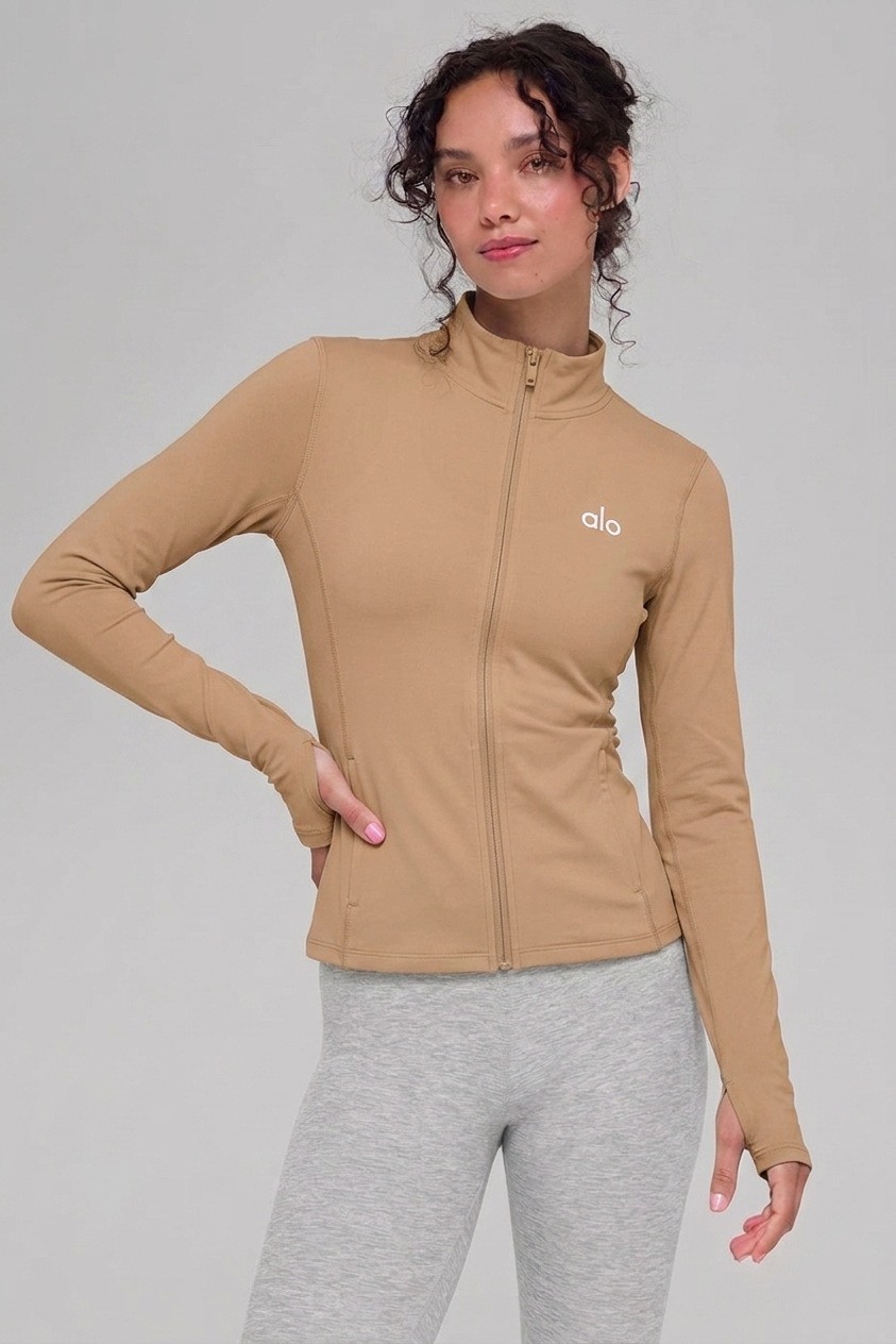 Coffee brown zip-up yoga top