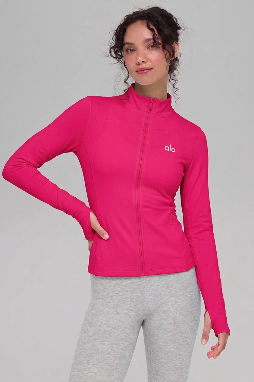 Rose red zip-up yoga top